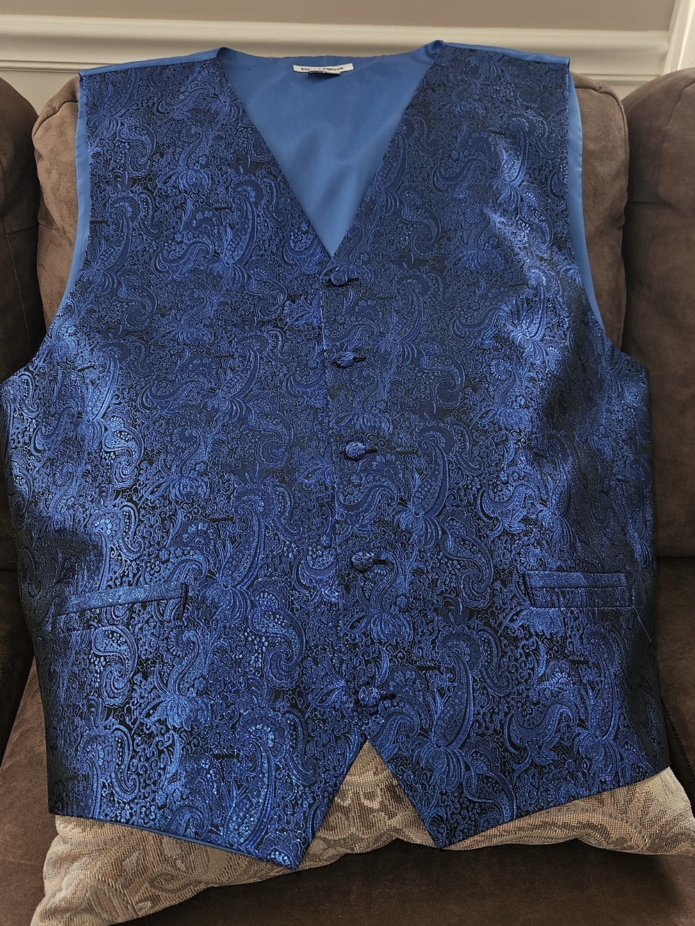 DANIEL ELLISSA Men's Royal Blue Paisley Tuxedo Vest Sz 2XL